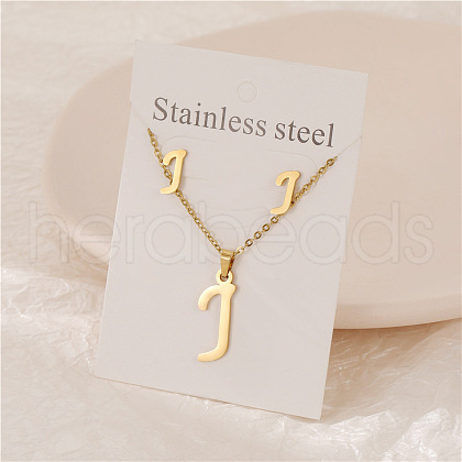 Stainless Steel Letter Pendant Necklaces & Stud Earrings Sets WG3FD2C-10-1