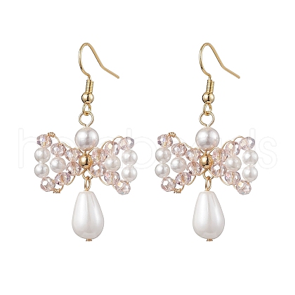 Bowknot Shell Pearl Dangle Earrings EJEW-TA00494-1