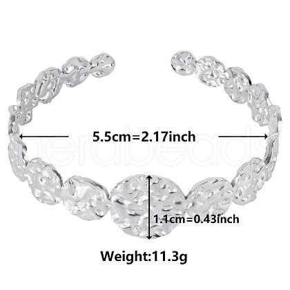 Non-Tarnish Vintage Hammered Flat Round 304 Stainless Steel Cuff Bangles for Women MU3047-1-1