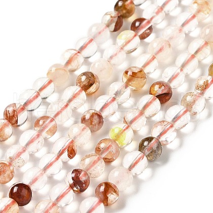 Natural Red Hematoid Quartz/Ferruginous Quartz Beads Strands G-H282-06-1