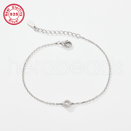 Rhodium Plated 925 Sterling Silver Letter Cubic Zirconia Link Bracelets GI2156-15-1