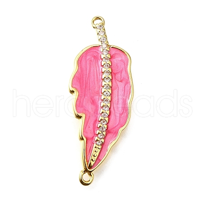 Brass Micro Pave Clear Cubic Zirconia Enamel Leaf Connector Charms KK-V011-25G-F-1