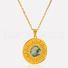 Stylish 304 Stainless Steel Pave Natural Paua Shell Flat Round Pendant Necklaces QJ3368-3-4