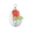 Natural Cowrie Shell & Acrylic & Glass Seed Beads Flower Shell Shaped Pendants PALLOY-JF03819-3