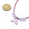 Glass Whale Tail Pendant Necklace with Beaded Chains NJEW-JN04351-3
