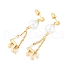 Brass ABS Plastic Pearl Dangle Stud Earrings EJEW-U040-14G-4