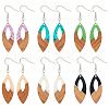 6 Pair 6 Color Resin & Wood Dangle Earrings with Iron Pins EJEW-AB00031-1