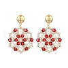 Flower Handmade Glass Seed Beads & Shell Pearl Dangle Stud Earrings EJEW-MZ00361-3