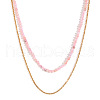 18K Gold Plated Stainless Steel & Natural Pink Opal Beaded Double Layer Necklaces for Women QW1726-4-1