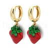 Strawberry Brass Enamel Hoop Earrings EJEW-F895-21A-G-4