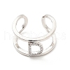 Clear Cubic Zirconia Initial Letter Open Cuff Ring RJEW-A012-01P-D-1