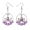 Glass Pearl Beaded Big Ring with Alloy Butterfly Dangle Earrings EJEW-JE05048-5