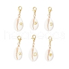 Copper Wire Wrapped Shell & Brass Star Moon Sun Pendant Decorations HJEW-JM03218-2
