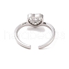 Clear Cubic Zirconia Heart Open Cuff Ring RJEW-B028-08P-3