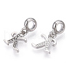 Platinum Rack Plating Alloy Rhinestone European Dangle Charms PALLOY-T048-36P-K-2