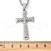 304 Stainless Steel Crystal Rhinestone Religion Cross Pendant Necklaces NJEW-H065-08P-3