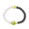 4Pcs 4 Colors Natural Lava Rock & Synthetic Turquoise Beaded Stretch Bracelets BJEW-JB11880-3