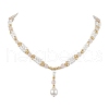 Shell Pearl & Natural Rose Quartz Pendants Necklaces NJEW-JN04903-1