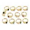 316 Stainless Steel with Natural Mixed Gemstone Cuff Rings RJEW-Z098-01G-08-4