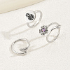 3Pcs 3 Styles Brass Pave Lilac Cubic Zirconia Flower Leaf Pineapple Open Cuff Toe Rings Sets for Women HC0924-3