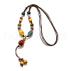 Ethnic Style Alloy & Porcelain Ceramic Beads Round Pendant Tassel Y Necklaces NJEW-D308-01A-2