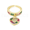 Colorful Cubic Zirconia Heart Charms Open Cuff Ring RJEW-I091-10G-1