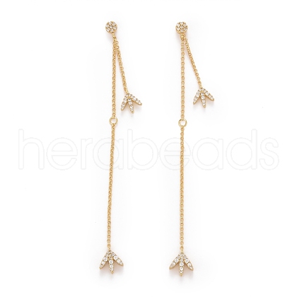 Clear Cubic Zirconia Leaf with Long Chain Dangle Stud Earrings EJEW-I265-07G-1
