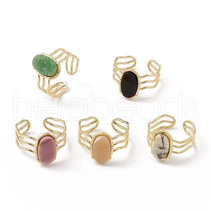 Ion Plating(IP) Natural Gemstone Oval Open Cuff Ring STAS-E125-01G-1