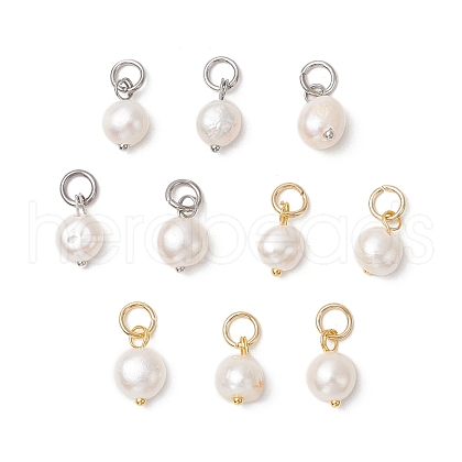 10Pcs 2 Colors Natural Cultured Freshwater Pearl Potato Charms PALLOY-JF03920-1