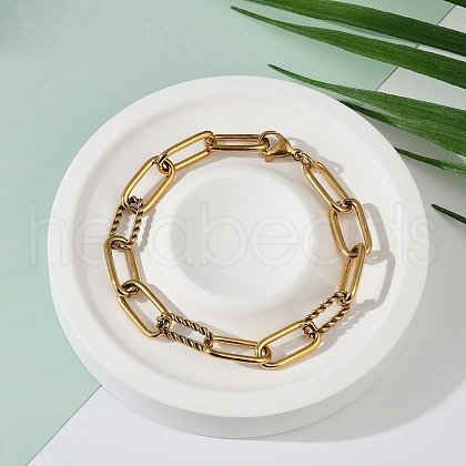 Ion Plating(IP) 304 Stainless Steel Paperclip Chain Bracelets BJEW-F412-02G-1