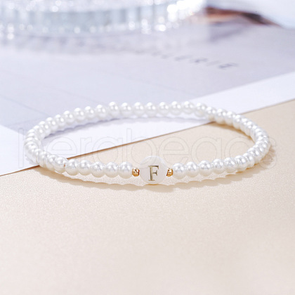 Plastic Pearl Round Beaded Stretch Bracelets for Women WGC81DB-06-1