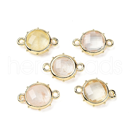 Brass Natural Lemon Quartz Connector Charms KK-Z096-01G-01-1