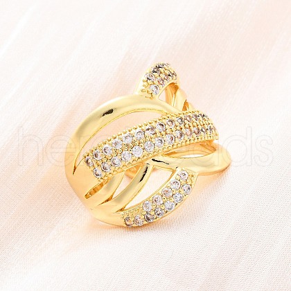 Brass Micro Pave Clear Cubic Zirconia Cuff Rings RJEW-U047-13G-1