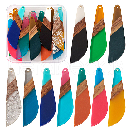  20Pcs 10 Colors Resin & Walnut Wood Big Pendants RESI-TA0001-71-1
