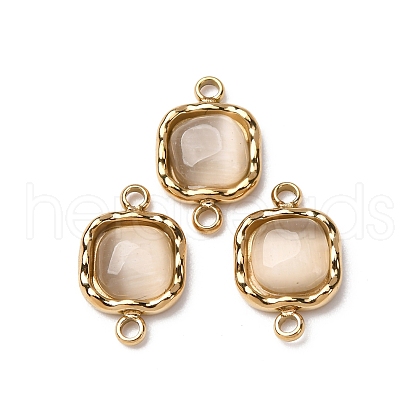 304 Stainless Steel Pave Cat Eye Square Connector Charms STAS-L022-524G-1