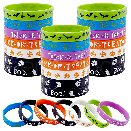 CREATCABIN 28Pcs 7 Colors Halloween Themed Silicon Cord Bracelets BJEW-CN0001-09-1