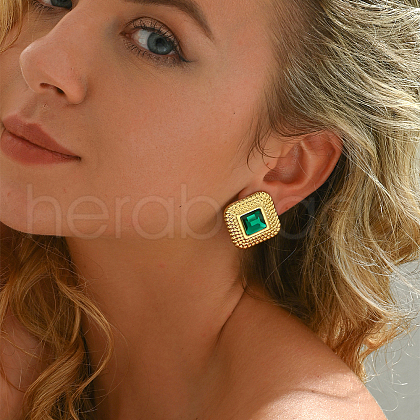 Stainless Steel Glass Stud Earrings XG9107-7-1