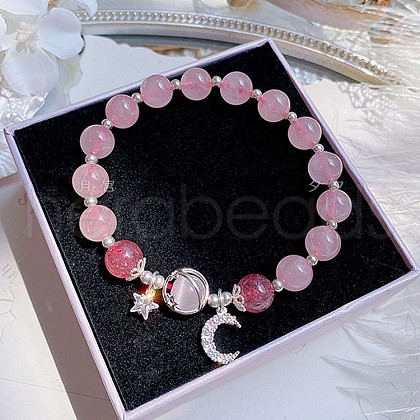 Moon Alloy Cat Eye Round Beaded Charm Bracelets WG18D49-07-1
