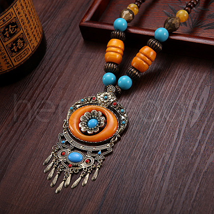 Ethnic Style Alloy & Wood & Resin Pendant Necklaces FS-WG5842A-02-1