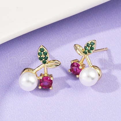Cherry Brass Micro Pave Cubic Zirconia Stud Earrings EJEW-Z115-10G-1