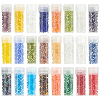 HOBBIESAY 120G 24 Styles Round Hole Glass Bugle Beads SEED-HY0001-22-1
