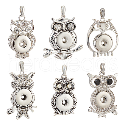  6Pcs 6 Style Alloy Rhinestone Hang Snap Base Pendants FIND-NB0003-51-1