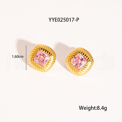 Retro Rhombus Stainless Steel Cubic Zirconia Stud Earrings for Women CQ6357-5-1