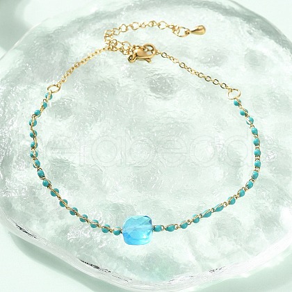 304 Stainless Steel Glass Beads Link Chain Bracelets BJEW-A036-14G-01-1