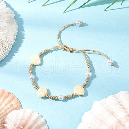 Adjustable ABS Plastic Imitation Pearl Beaded Braided Bead Bracelets for Women BJEW-JB11871-02-1