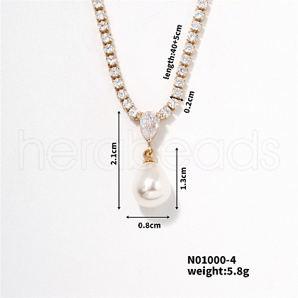 Mother's Day Jewellery Elegant Pearl Pendant with Shiny Diamond Chain Necklace Jewelry for Women TF6886-4-1