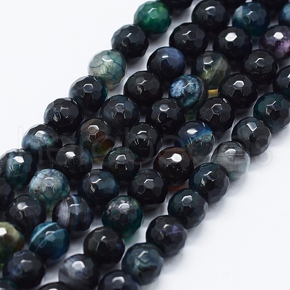 Faceted Natural Agate Beads Strands G-F561-6mm-D10-1