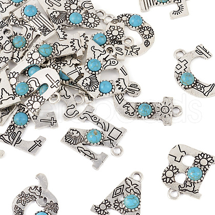 26Pcs 26 Styles Alloy Letter Pendants with Resin Imitation Synthetic Turquoise FIND-TA0003-70-1