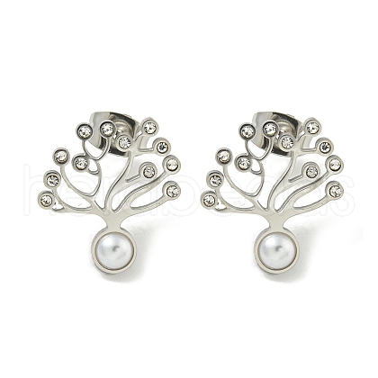 304 Stainless Steel & Rhinestone & ABS Plastic Pearl Stud Earrings EJEW-G400-05P-1
