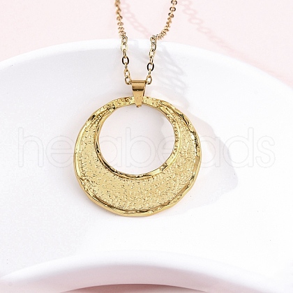 Flat Round 304 Stainless Steel Pendant Necklaces NJEW-M096-26G-1